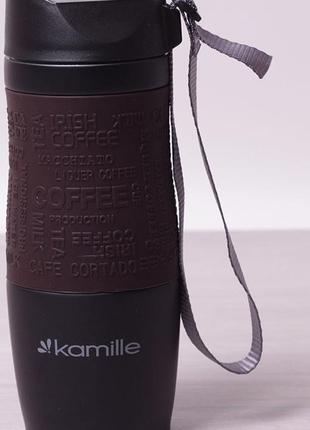 Термокухоль kamille coffee 380 мл з ремінцем, неіржавка сталь3 фото