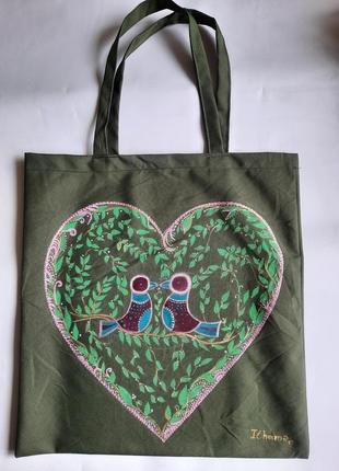 Эко-сумка, шоппер из непромокаемой ткани с ручной росписью