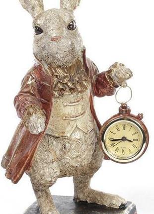 Фігурка декоративна з годинником "білий кролик у мідному капта...
