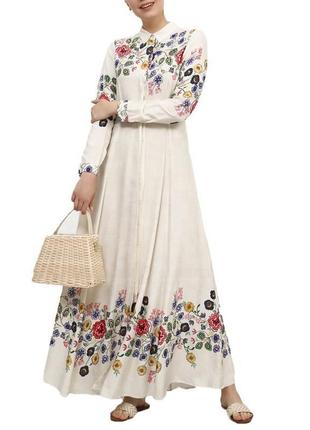 Кремова сукня сорочка в квітковий принт на гудзиках міді/максі1 фото