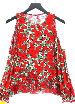 Брендова блуза з відкритими плечима zara квіти марко етикетка