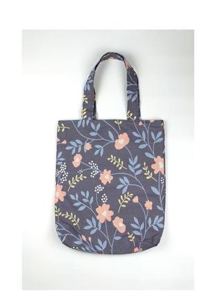 Эко-сумка киев, экосумка полоса киев, шоппер киев, екосумка киев, сумка серая с цветочным принтом1 фото