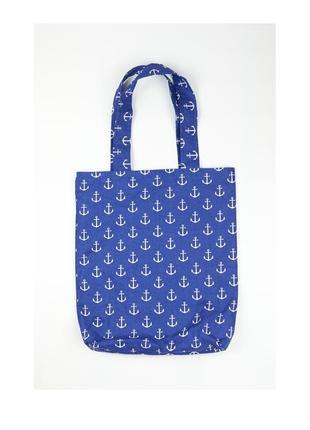 Эко-сумка киев, экосумка синяя киев, шоппер белые якоря киев, екосумка, авоська киев, сумка морская1 фото