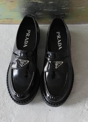 Лофери prada black brushed leather loafers