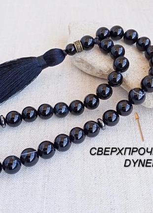 Четки из черного агата 33 бусины d 10мм