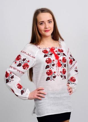 Женская украинская вышиванка  с розами. красно-черная вышивка