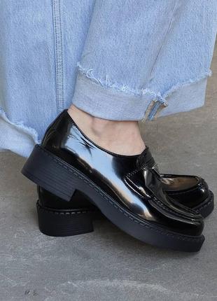 Лофери prada black brushed leather loafers4 фото