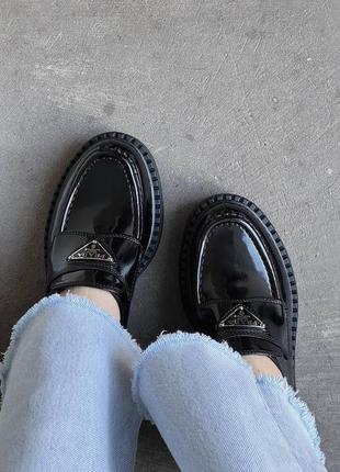 Лофери prada black brushed leather loafers7 фото