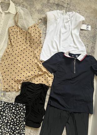 Пакет фирменных вещей xs-s (платье, футболка, шорты, сумка, блузки, топы, брюки, лосины)4 фото