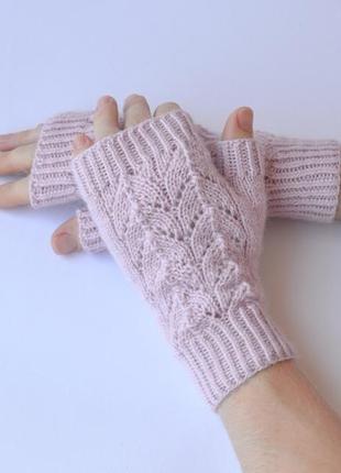 Жіночі рукавиці. мітенки з вовни та альпаки. ажурні мітенки3 фото