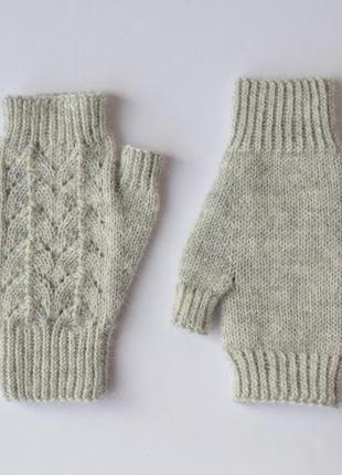 Жіночі рукавиці з альпаки і вовни. тонкі ажурні мітенки3 фото