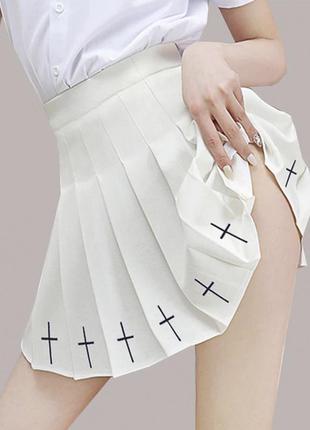 Спідниця з хрестами в стилі лоліта з шортами s білий3 фото