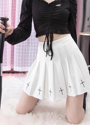 Спідниця з хрестами в стилі лоліта з шортами s білий4 фото