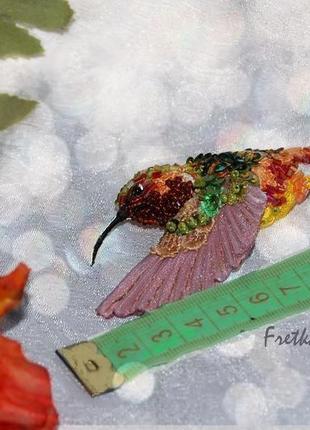 Текстильная брошь ′колибри′ - оранжевый колибри4 фото