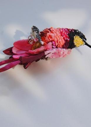 Брошь из бисера и пайеток ′колибри′ - ′розовая мечта′4 фото