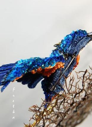 Текстильна брошка-пташка 'зимородок'6 фото
