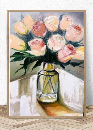 Картина маслом "чайные розы" г 40х60 см5 фото