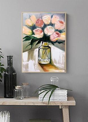 Картина маслом " чайные розы" р 40х60 см8 фото