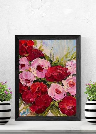 "дикі троянди" картон/олійні фарби р 20х28 см7 фото