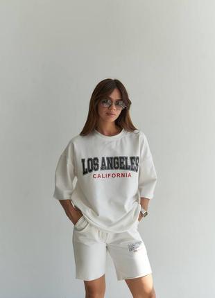 ‼️не кошлатиться‼️женский костюм футболка + шорты лос анджелес на лето, летний костюм с шортами двунитка4 фото