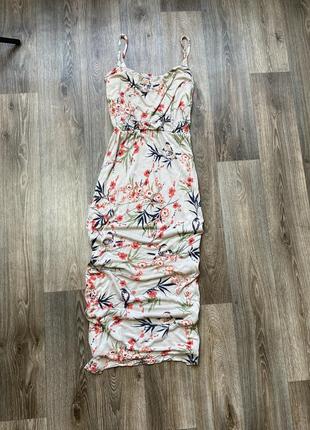 Warehouse сарафан женский платье миди с разрезами тренд принт bird print h&amp;m зара