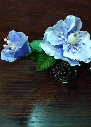 Заколка с синим цветком2 фото