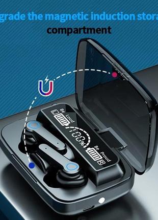 Бездротові сенсорні навушники bluetooth гарнітура в кейсі з повербанком з мікрофоном та фонариком, чорні2 фото