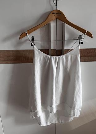 Шифоновый топ h&amp;m блуза белая на тонких бретелях широкая удлиненная летняя1 фото