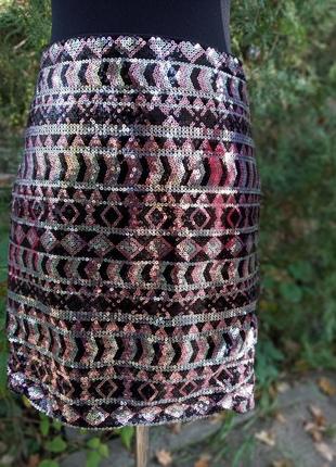 Новая юбка h&m divided блёстки паетки оргамент чёрная с розовым мини фееричная нарядная3 фото