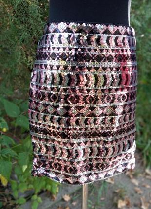 Новая юбка h&m divided блёстки паетки оргамент чёрная с розовым мини фееричная нарядная6 фото