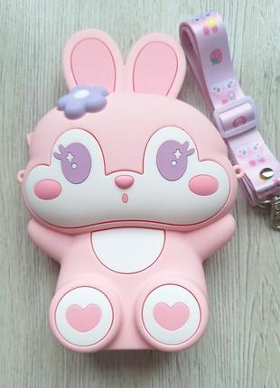 Дитяча сумочка, зайченя, кролик, пудра, рожевий, софт силикон1 фото