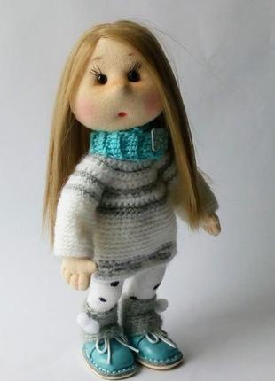 Авторская текстильная кукла. кукла в вязаной одежде.6 фото
