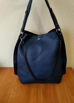 Велика синя жіноча сумка1 фото
