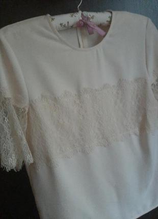 Блузка,футболка с кружевом р.с zara woman