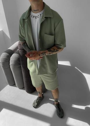 Мужской летний костюм рубашка + шорты стеганный трикотаж люкс качества4 фото