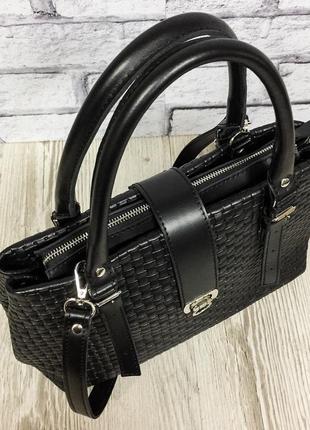 Классическая женская сумка "хлоя" из натуральной кожи черного цвета3 фото