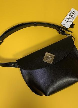 Женская поясная сумка "лира" черного цвета из натуральной кожи, сумка на пояс