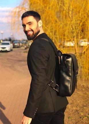 Мужской рюкзак "бруклин" из натуральной кожи черного цвета, вместительный рюкзак под ноутбук