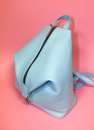 Жіночий рюкзак "паріс" з натуральна шкіри блакитного кольору, місткий рюкзак2 фото
