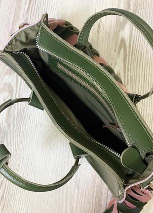 Жіноча сумка "мальва" на плече з натуральної шкіри  з оригінальним ременем, зелений колір2 фото