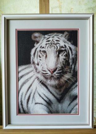 Картина вишивка хрестом "білий тигр"1 фото