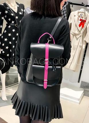 Рюкзак жіночий "вояж" натуральна шкіра, чорний + фіолетовий4 фото