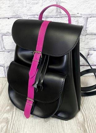 Рюкзак жіночий "вояж" натуральна шкіра, чорний + фіолетовий