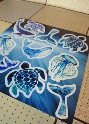 Наклейки на зошити щоденники книжки кит  черепаха море2 фото