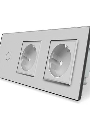 Сенсорний вимикач 1 сенсор 2 розетки livolo сірий скло (vl-c70...