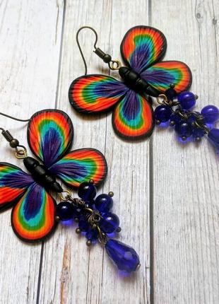 Серьги в виде бабочки с павлиньими крыльями3 фото