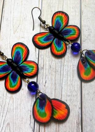 Серьги в виде бабочки с павлиньими крыльями5 фото