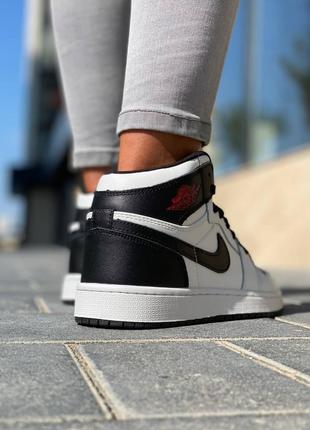 👟nike air jordan 1 retro (белые с черно/красным)5 фото