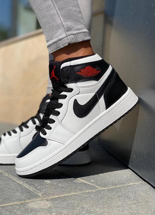 👟nike air jordan 1 retro (белые с черно/красным)3 фото