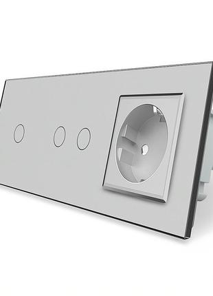 Сенсорний прохідний вимикач 3 сенсора (1-2) 1 розетка livolo с...